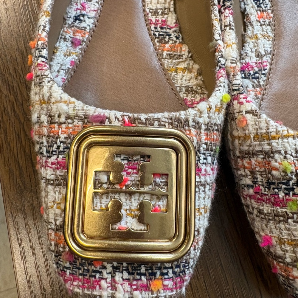 Tory Burch Colorful Tweed Flats with Gold Accent - Picture 2 of 12